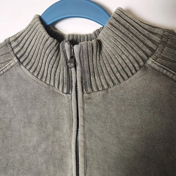 Retrofit Quarter Zip Sweater Men's L Green Ribbed Sleeves Knit Pullover - Picture 3 of 10